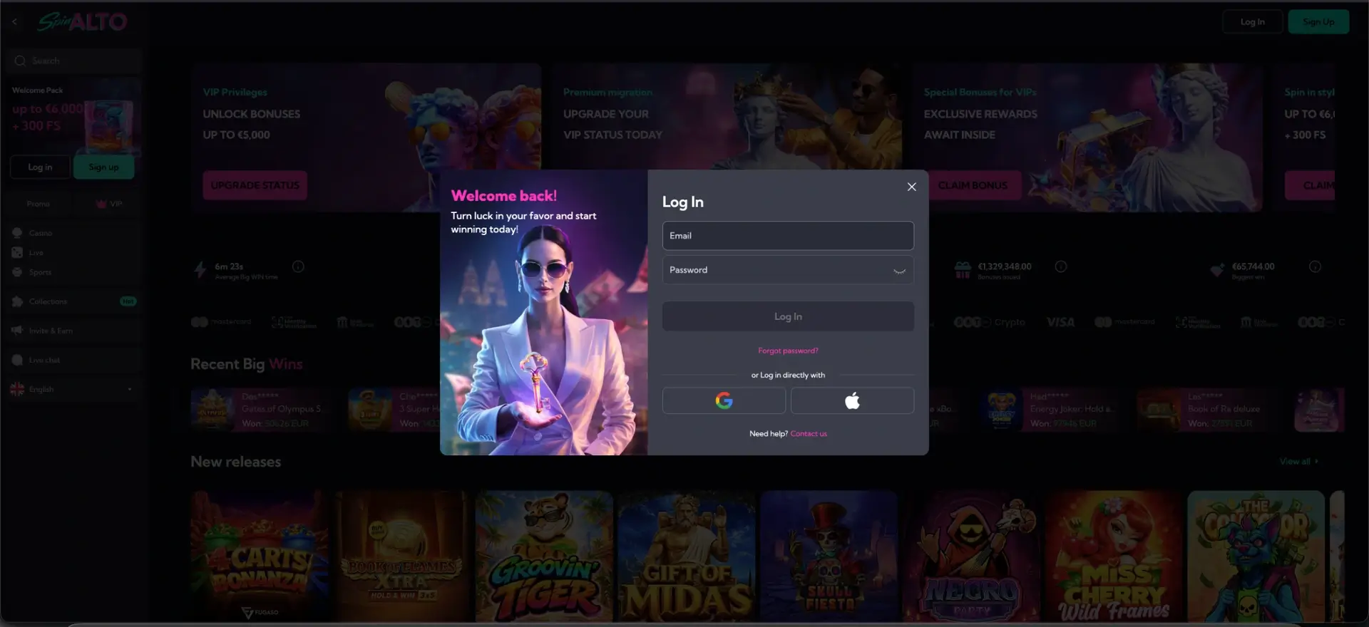 Inloggen bij Spinalto casino