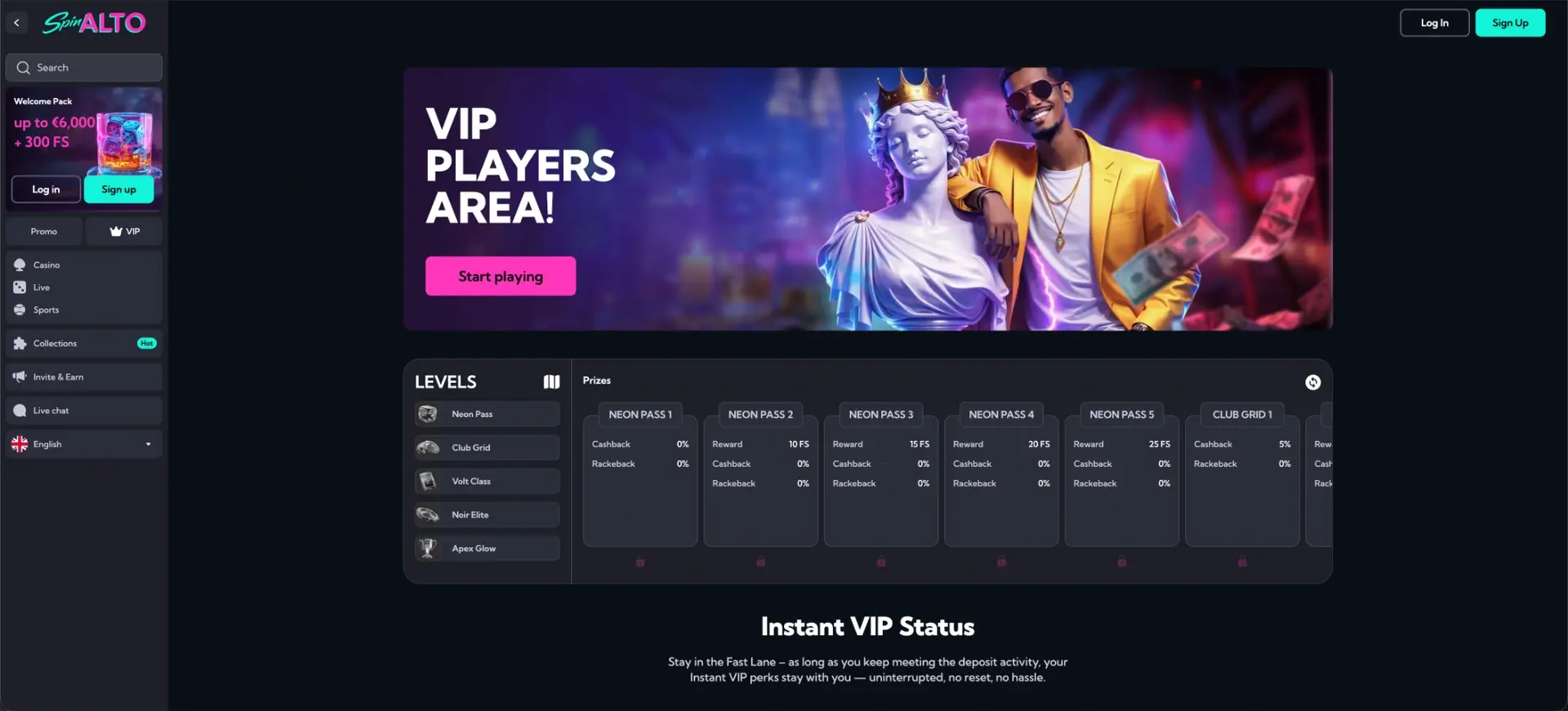 VIP-pagina van Spinalto casino